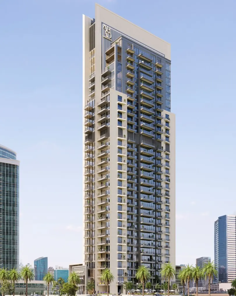 Ahad Residences tower profile against the Business Bay skyline